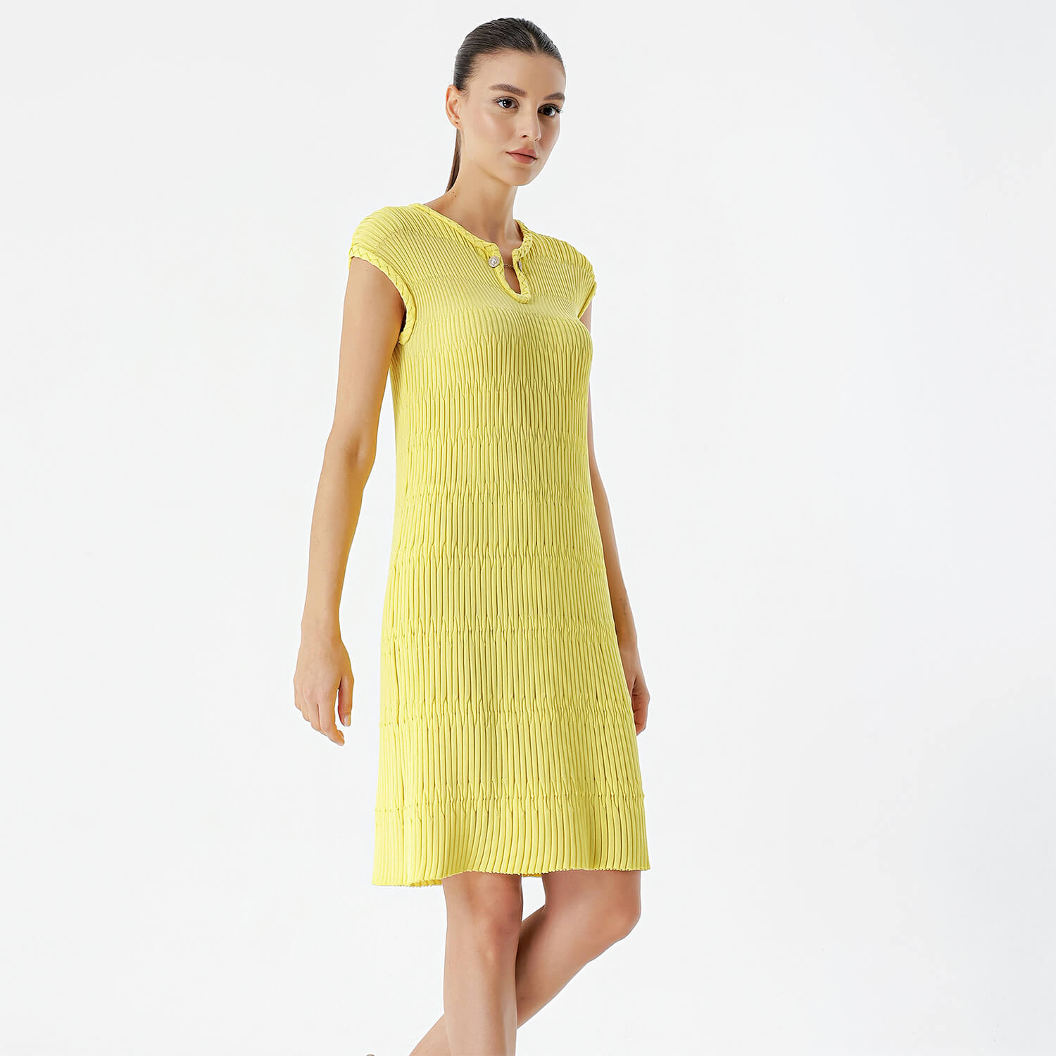 Chanel - Yellow CC Button Camisole Midi Dress